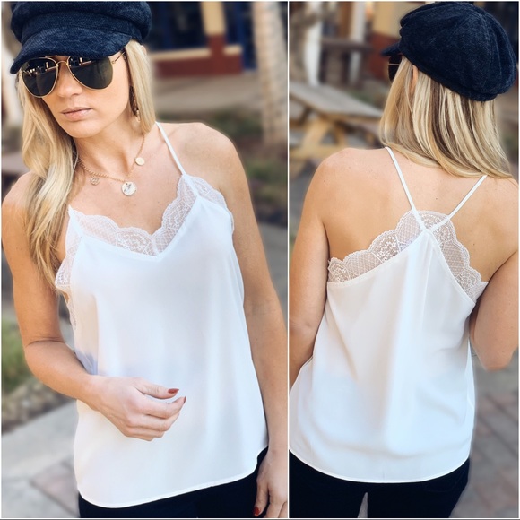 SLIP INTO THIS LACE CAMI SOLID TANK TOP-OFF WHITE - Picture 2 of 6
